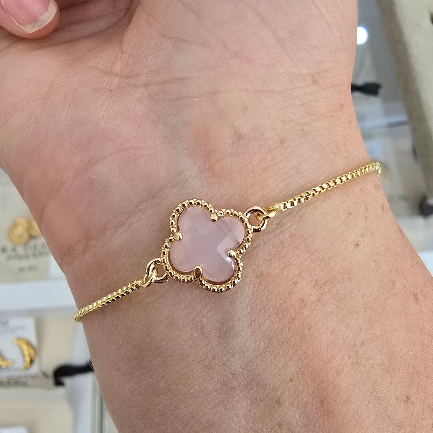 Pulsera ajustable flor cristal rosa