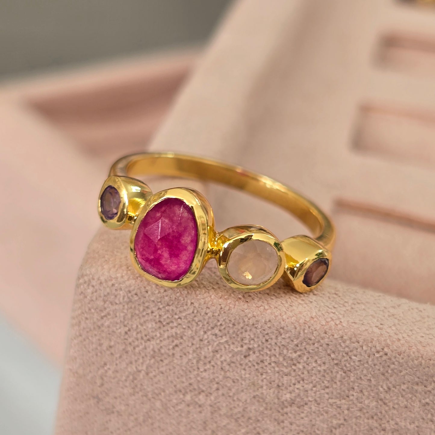 Anillo pink jade y cuarzo rosa