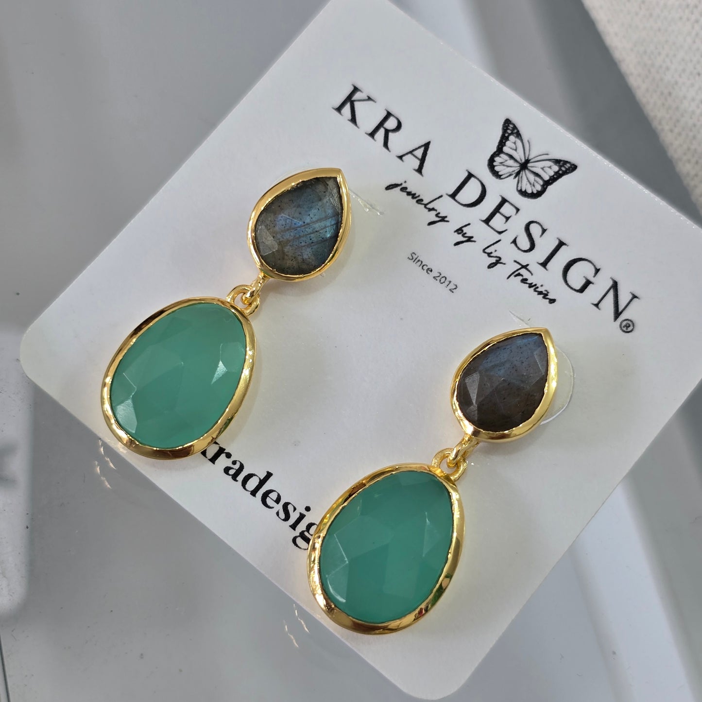 Aretes gota labradorita y aventurina