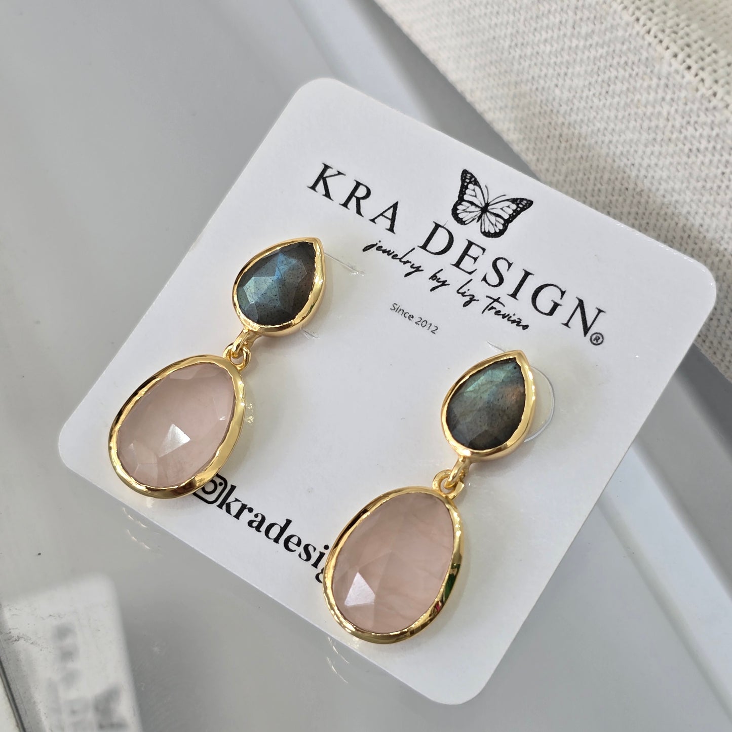 Aretes labradorita y cuarzo rosa