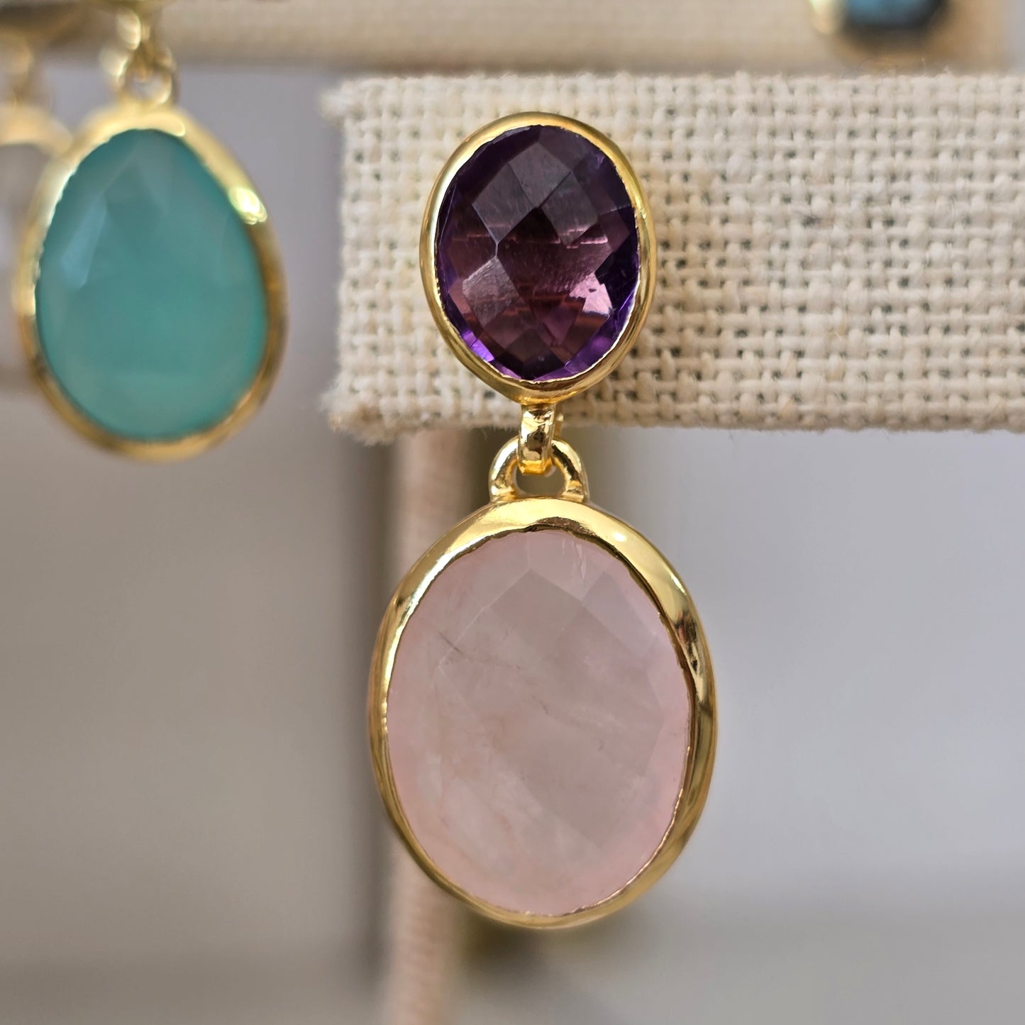 Aretes amatista y cuarzo rosa