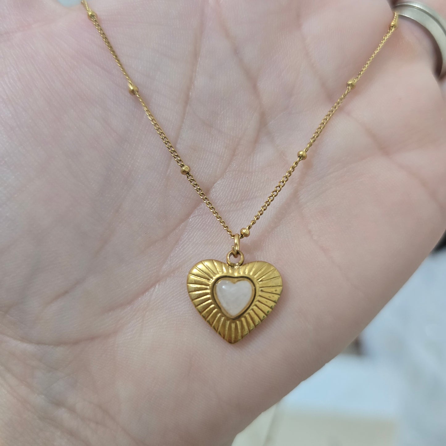 Cadena corazon cuarzo rosa