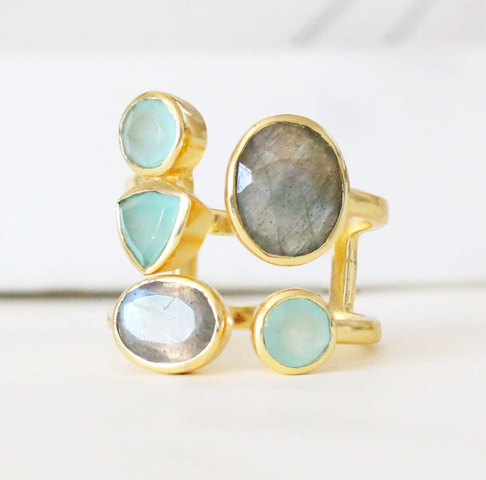 Anillo labradorita e hydroaqua