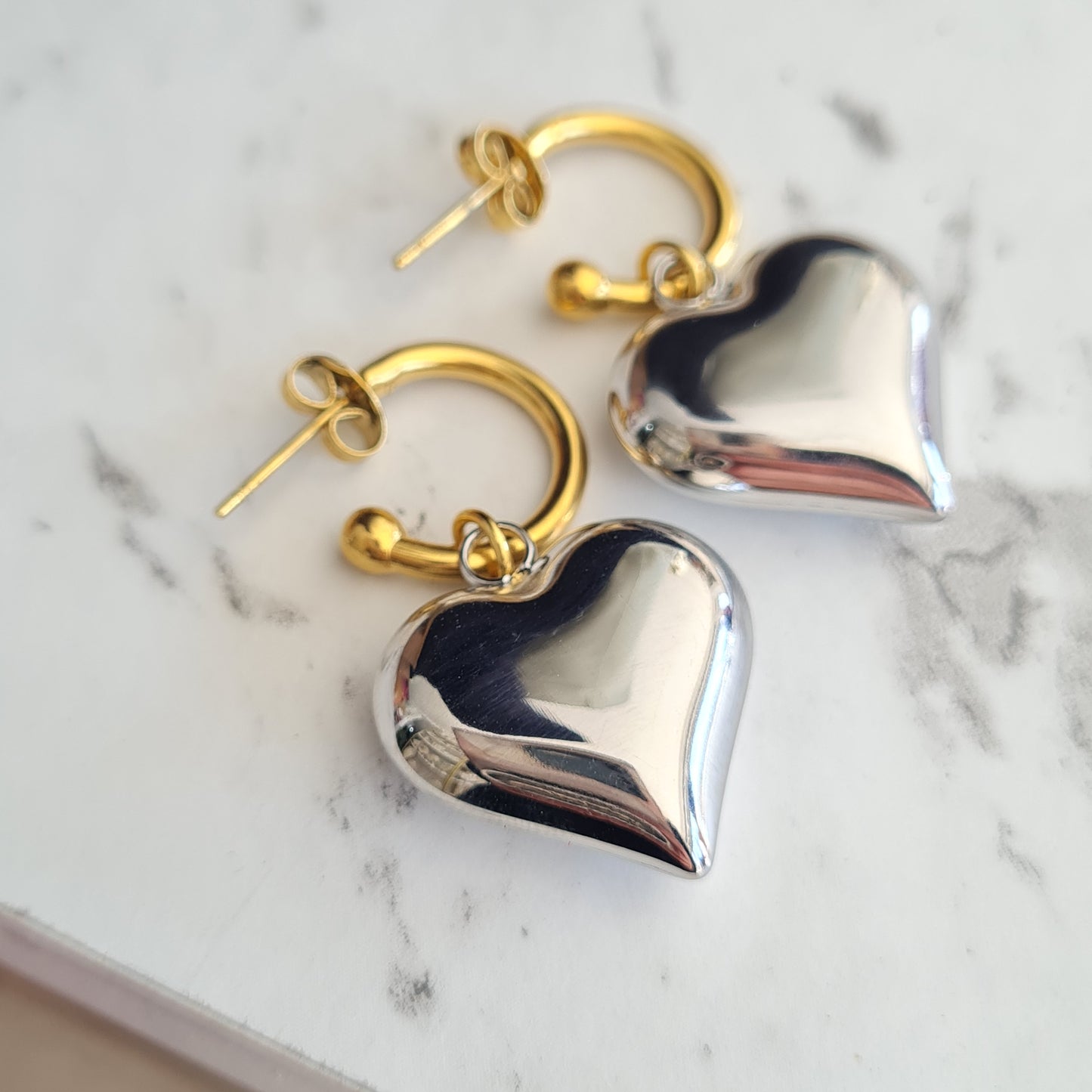 Silver & Gold heart hoops