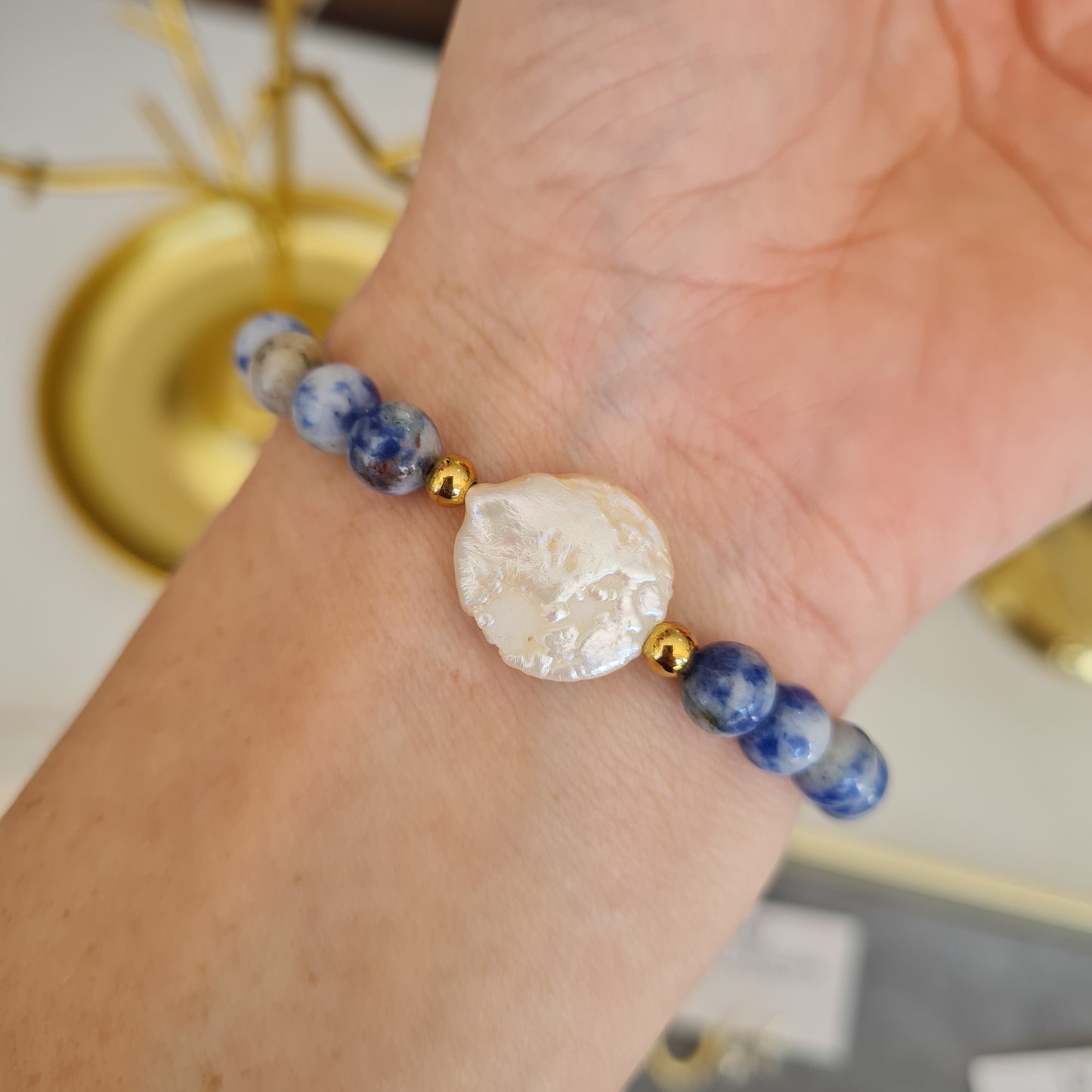 PULSERA DE LAPIZLAZULI CON PERLA BARROCA