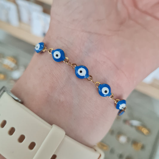 Pulsera multi ojitos celeste