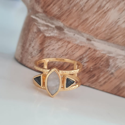 Anillo onix con labradorita