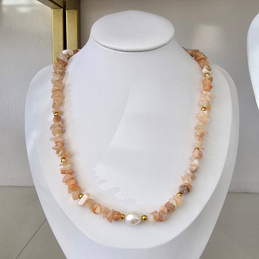 Chocker cuarzo y perla tono naranja