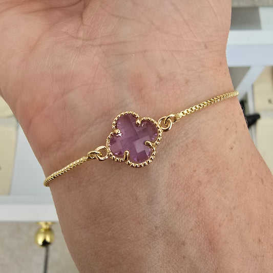 Pulsera ajustable flor de cristal lila