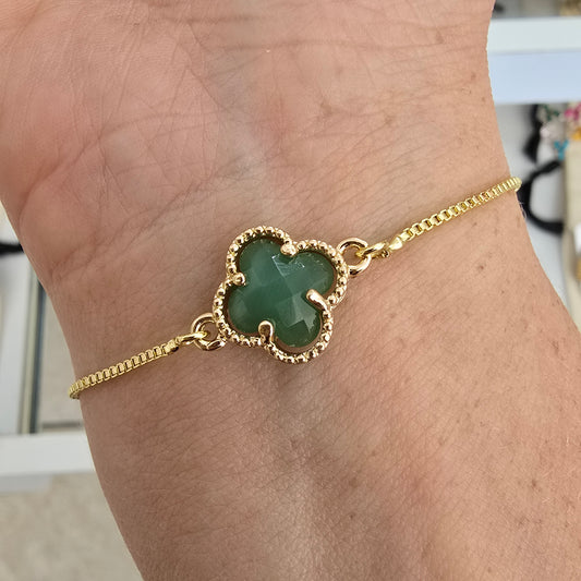 Pulsera ajustable de flor verde