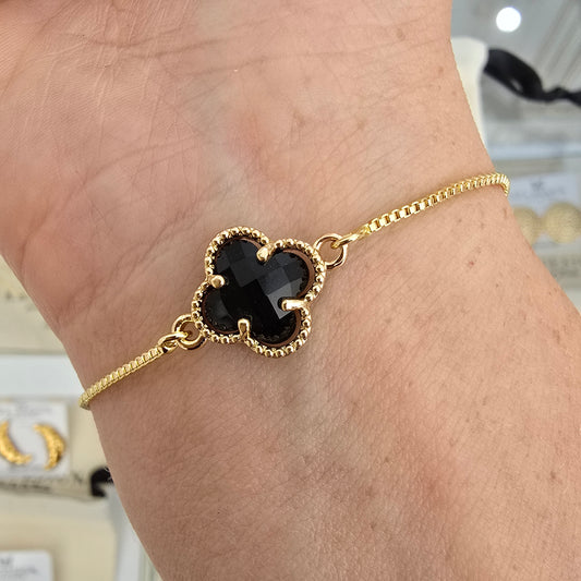 Pulsera ajustable flor cristal negra