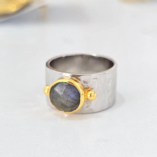 Anillo rodio labradorita