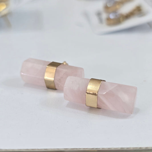 Aretes broquel cuarzo rosa