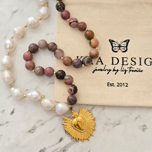 Collar corazon con perlas