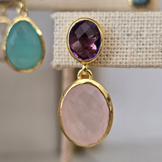 Aretes amatista y cuarzo rosa