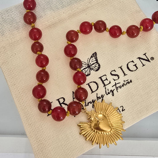 Collar corazon JADE y AGATA rojo