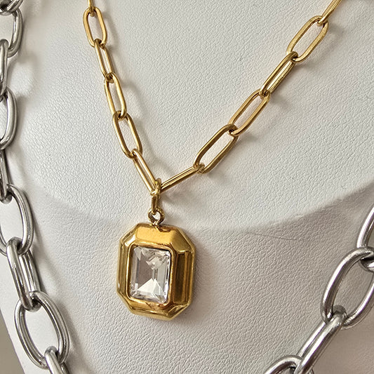 Cadena cristal blanco acero inoxidable