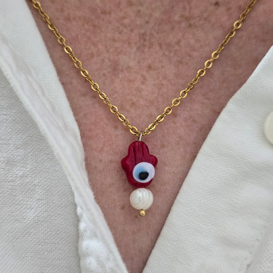 Cadena de manita hamsa roja