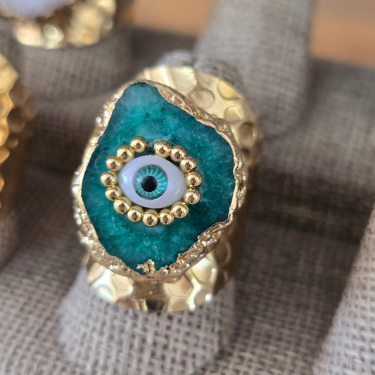 Anillo geoda verde con ojito