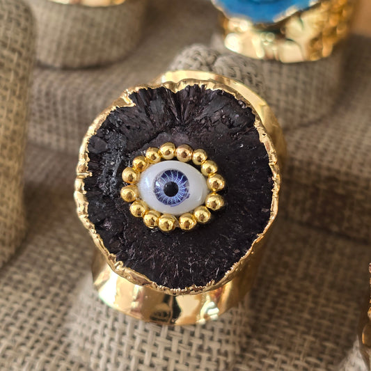 Anillo geoda negra con ojito