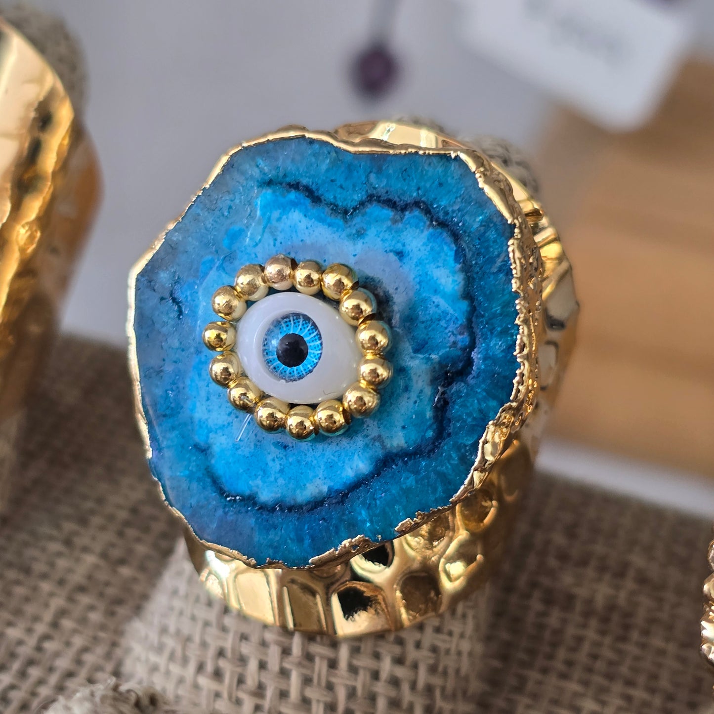 Anillo geoda aqua con ojo