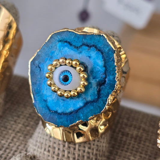 Anillo geoda aqua con ojo