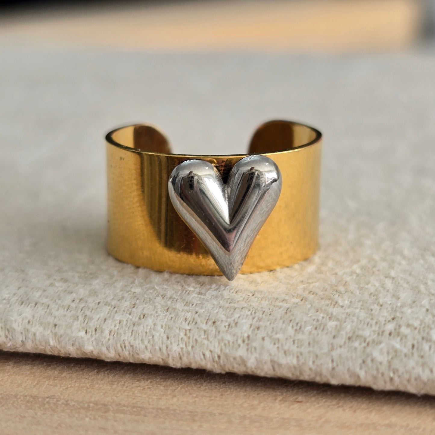 Anillo ajustable corazon bicolor