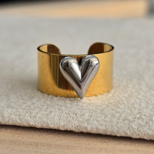 Anillo ajustable corazon bicolor