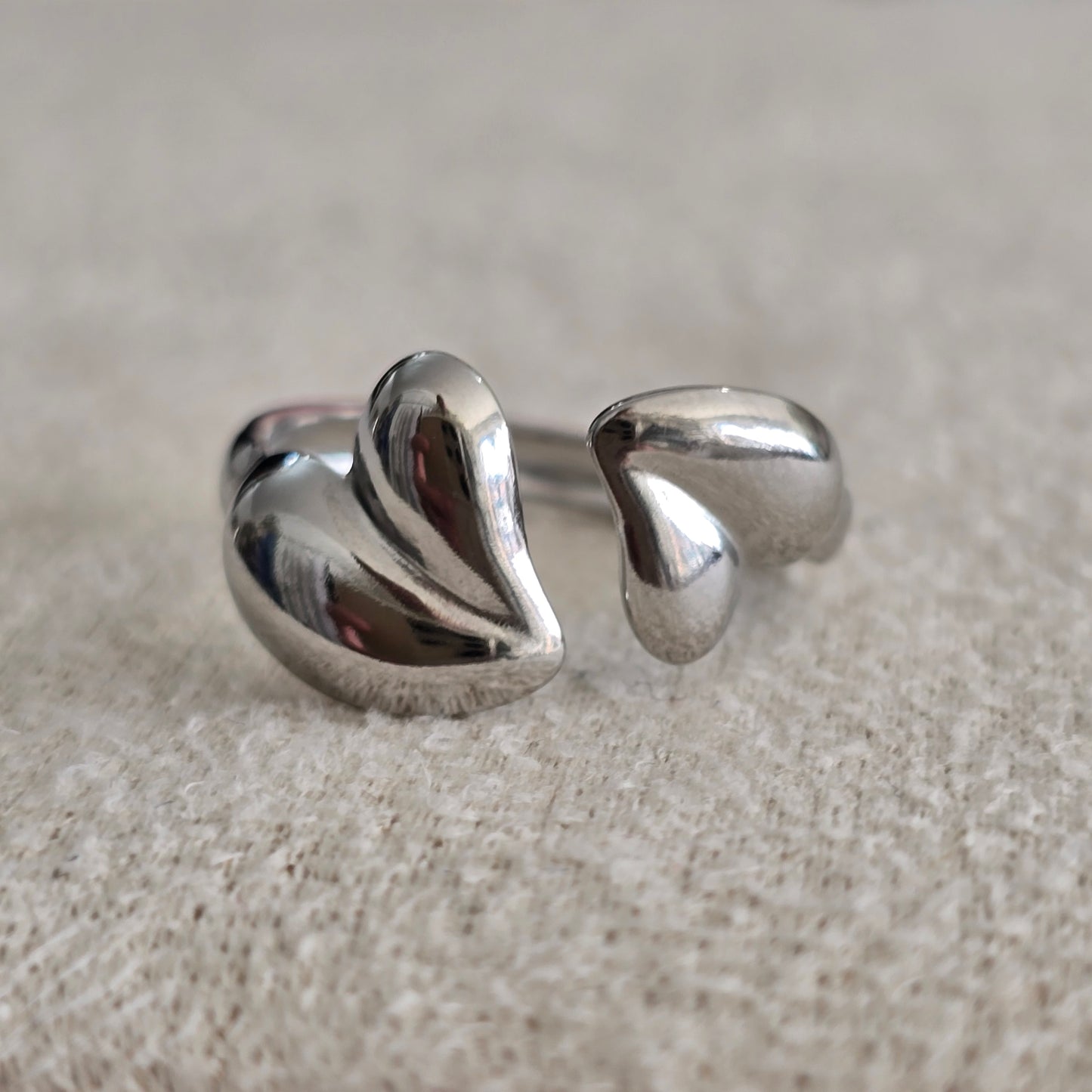 Anillo ajustable doble corazon plata