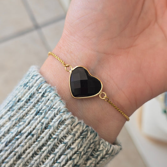 Pulsera ajustable corazon cuarzo onix