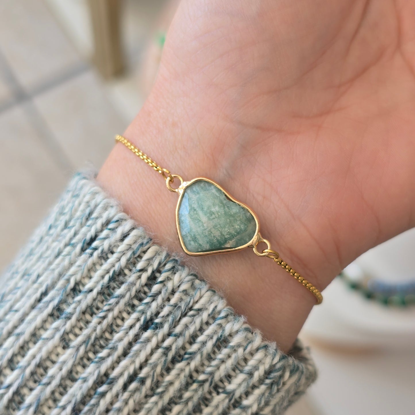 Pulsera ajustable corazon cuarzo amazonita