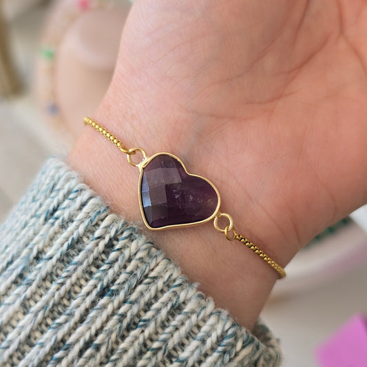 Pulsera ajustable corazon amatista