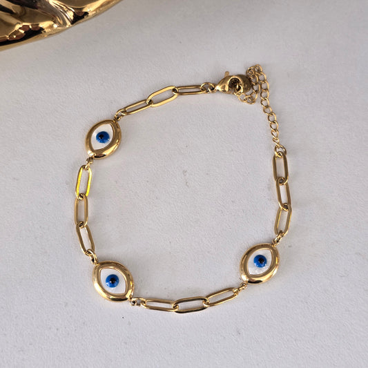 Pulsera de acero ojitos azules