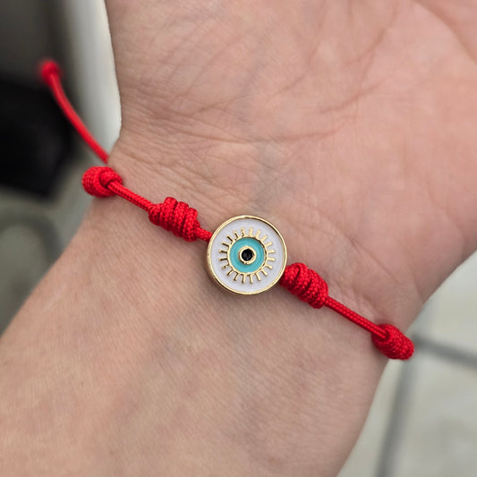 Pulsera rojo de ojito aqua