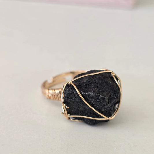 Anillo ajustable obsidiana