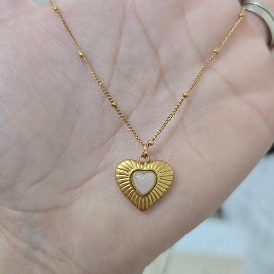 Cadena corazon cuarzo rosa