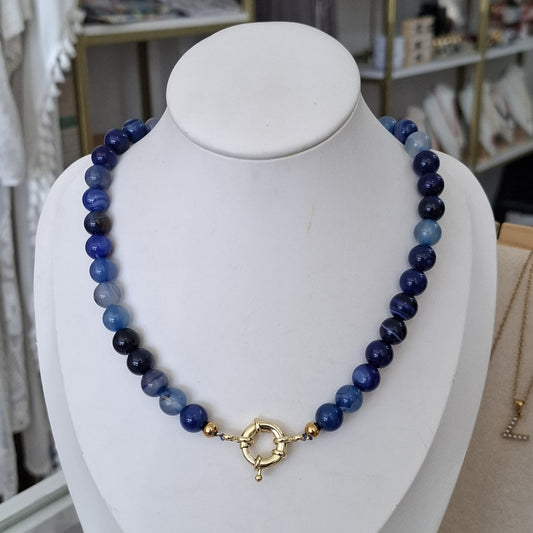 Collar broche marinero agata azul