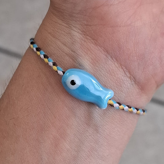 Pulsera pescado celeste de ceramica